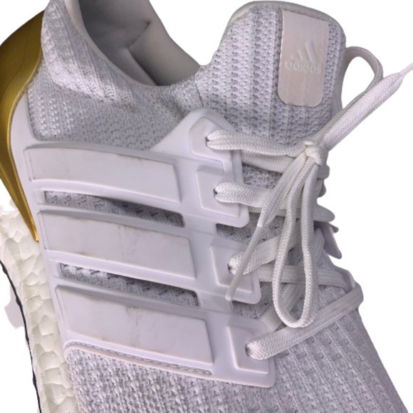 ADIDAS White & Gold Primeblue Ultra-Boost Sneakers - Picture 8 of 13
